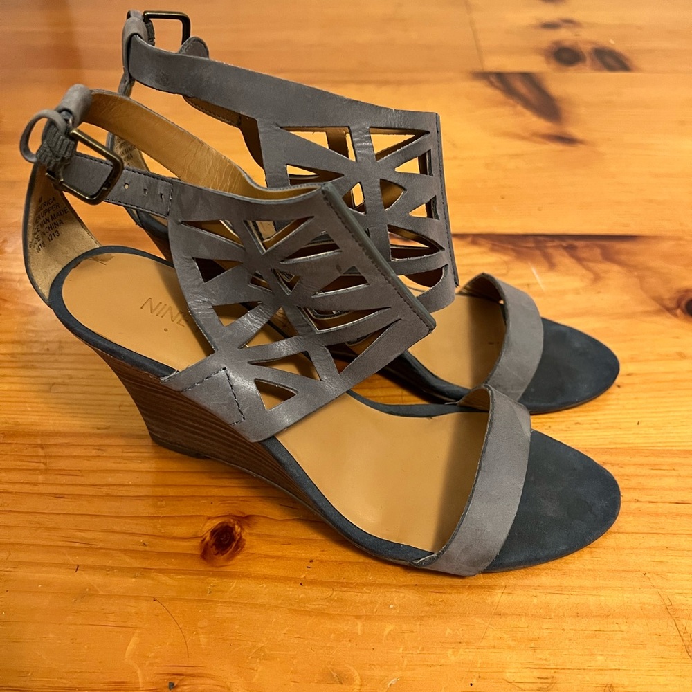 Nine West slate blue wedge sandals